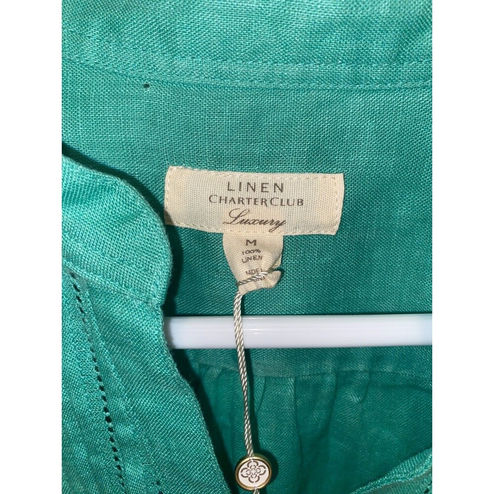 Charter Club Luxury 100% Linen Button Shirt Womens M Roll Tab Sleeve Modern Prep - Picture 3 of 8